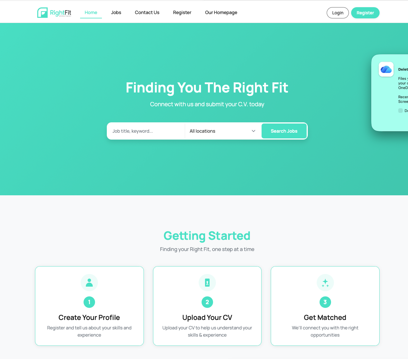 A branded public careers page — the search hero and Getting Started steps, under your brand