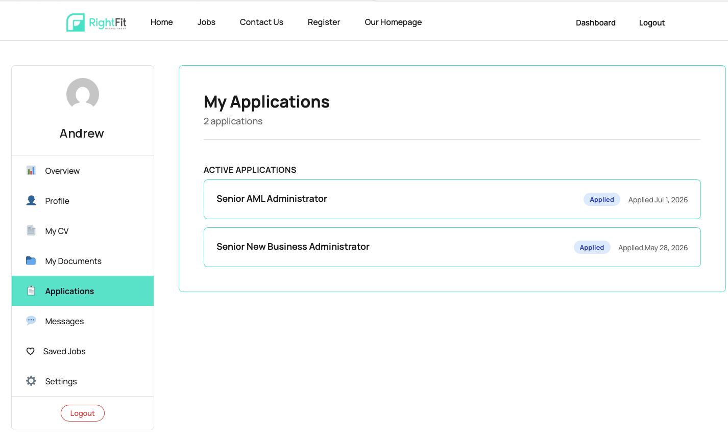 Candidate portal — application tracking view, under your brand